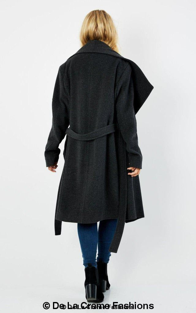 Wool Blend Large Lapel Coat