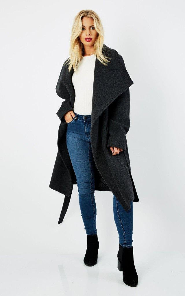 Wool Blend Large Lapel Coat