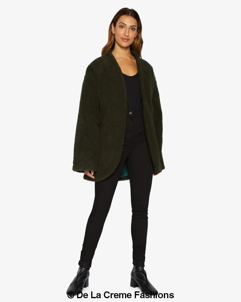 Open Front Belted Teddy Coat