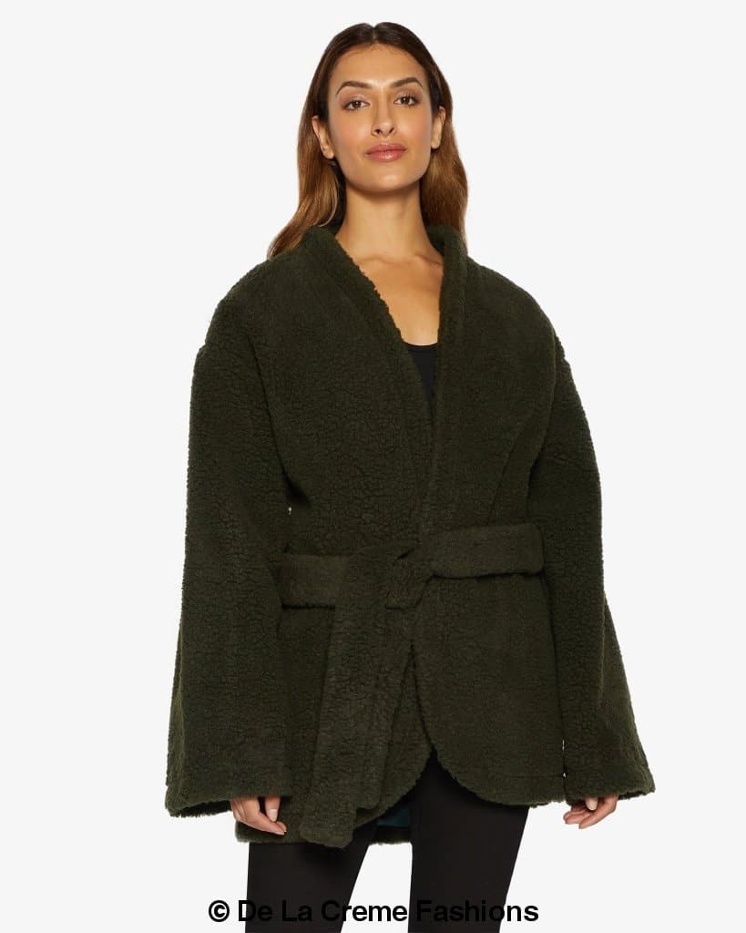Open Front Belted Teddy Coat