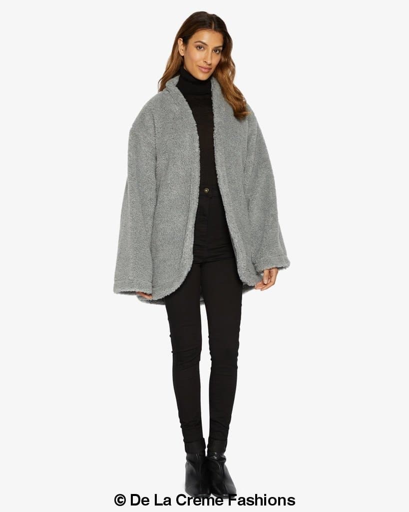 Open Front Belted Teddy Coat