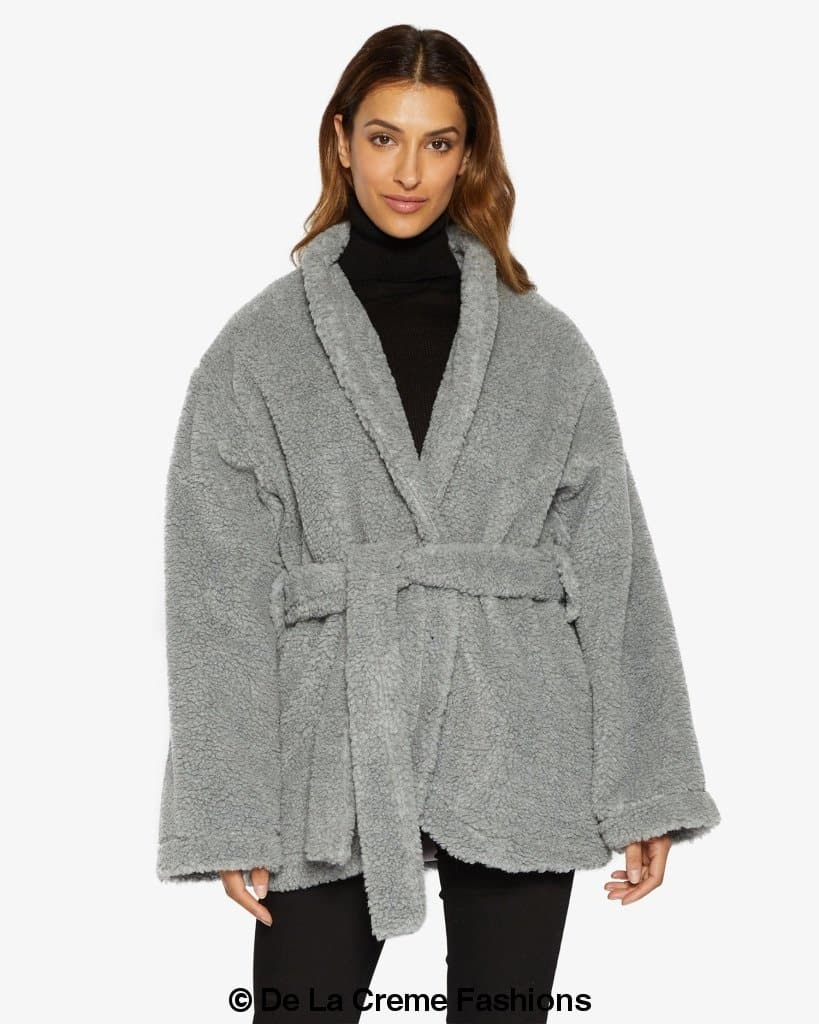 Open Front Belted Teddy Coat