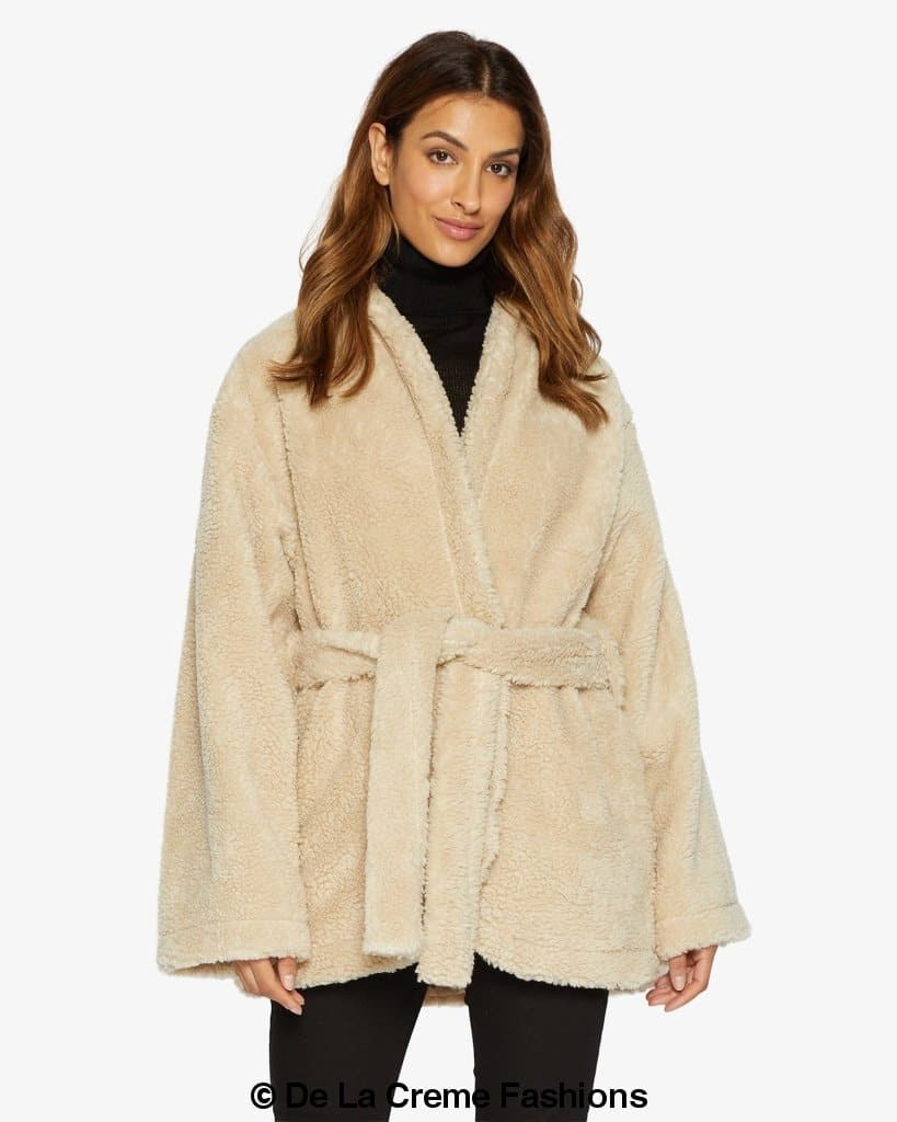 Open Front Belted Teddy Coat