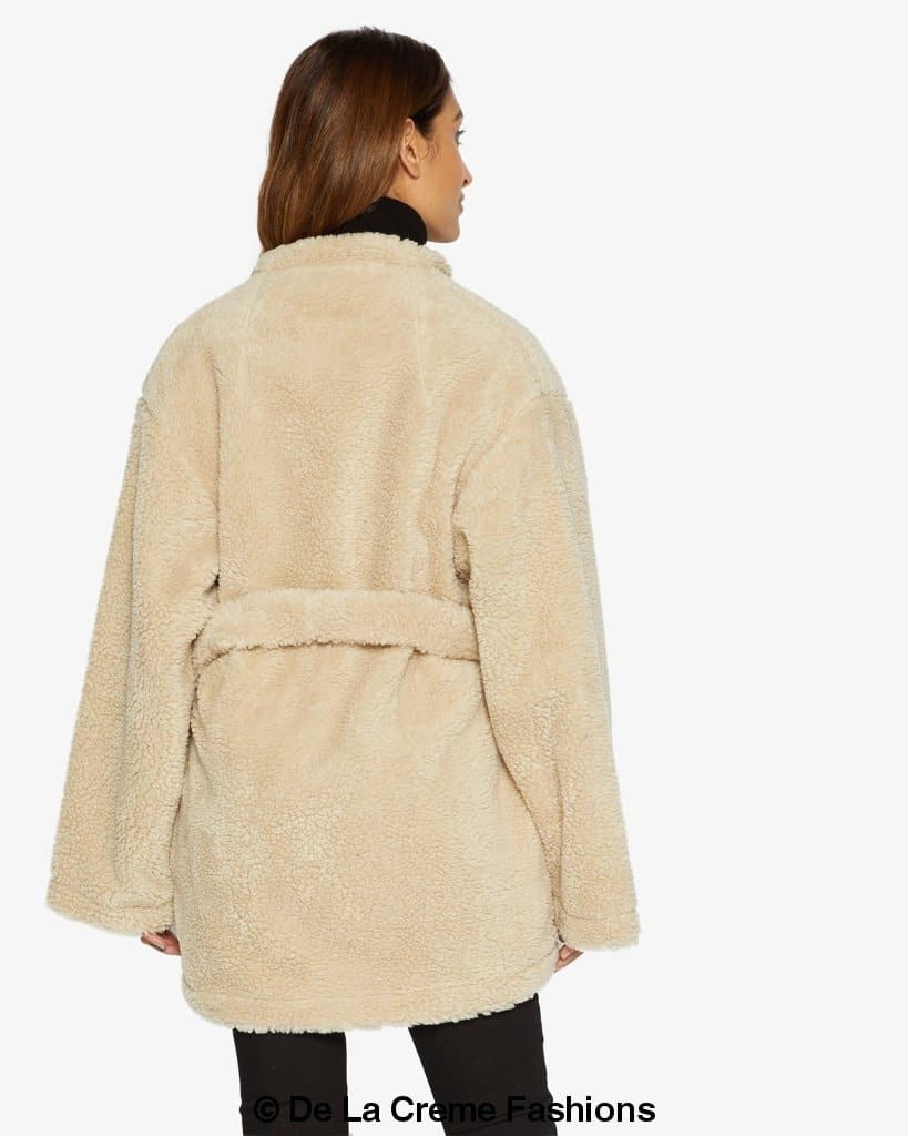 Open Front Belted Teddy Coat