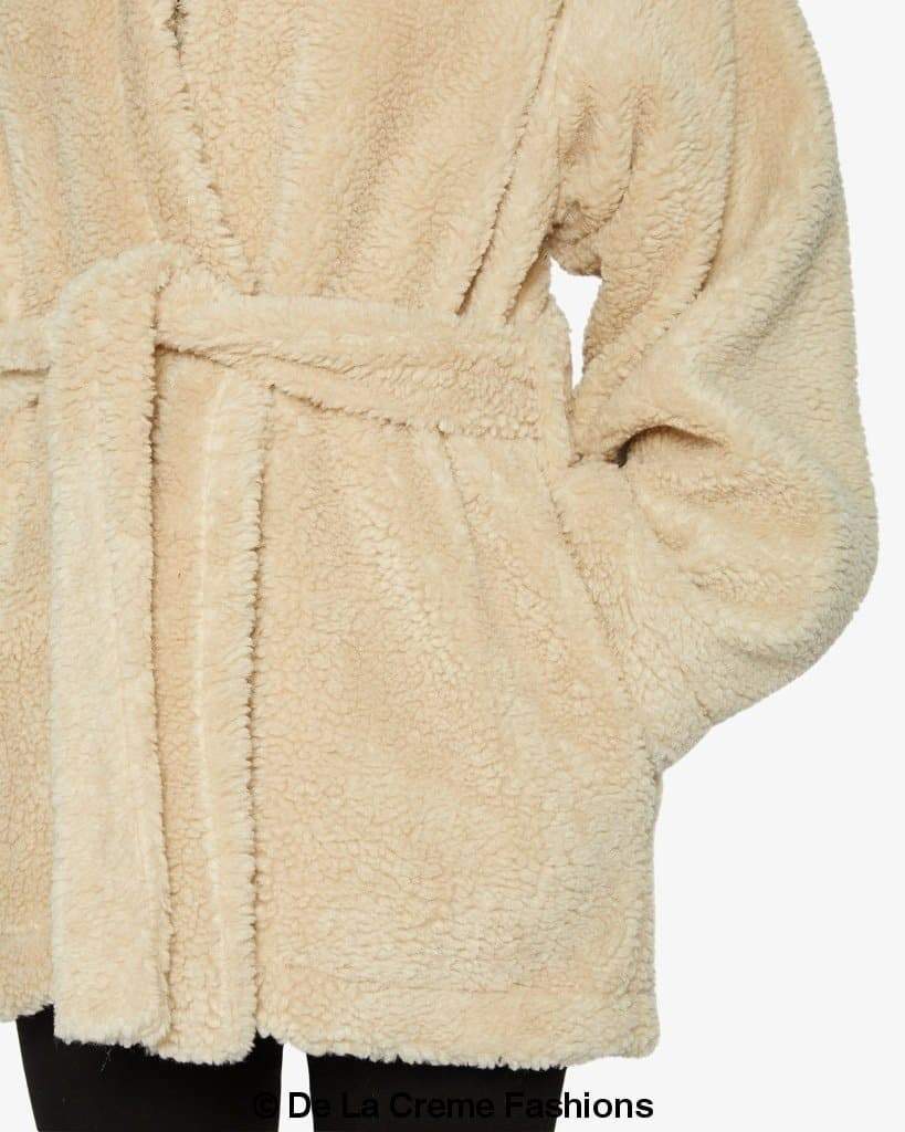 Open Front Belted Teddy Coat
