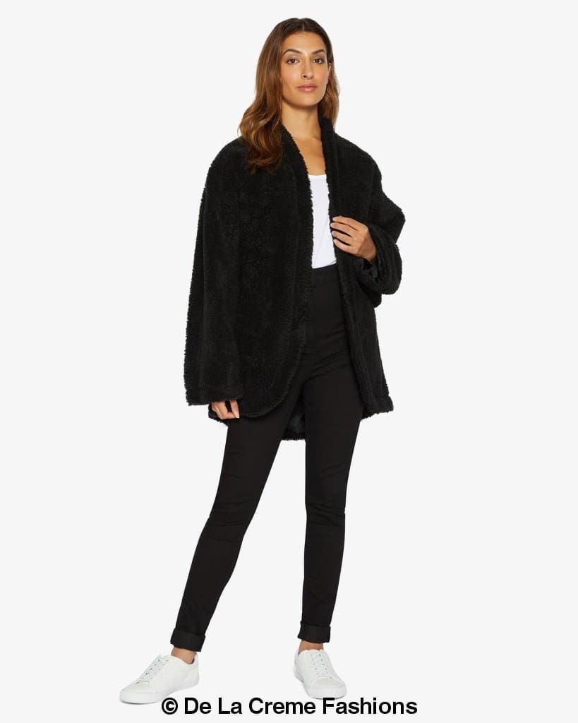 Open Front Belted Teddy Coat