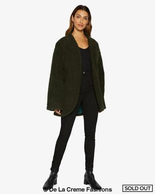 Open Front Belted Teddy Coat