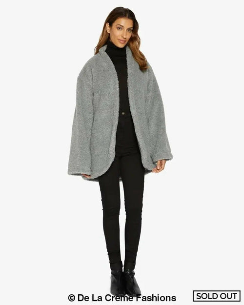 Open Front Belted Teddy Coat